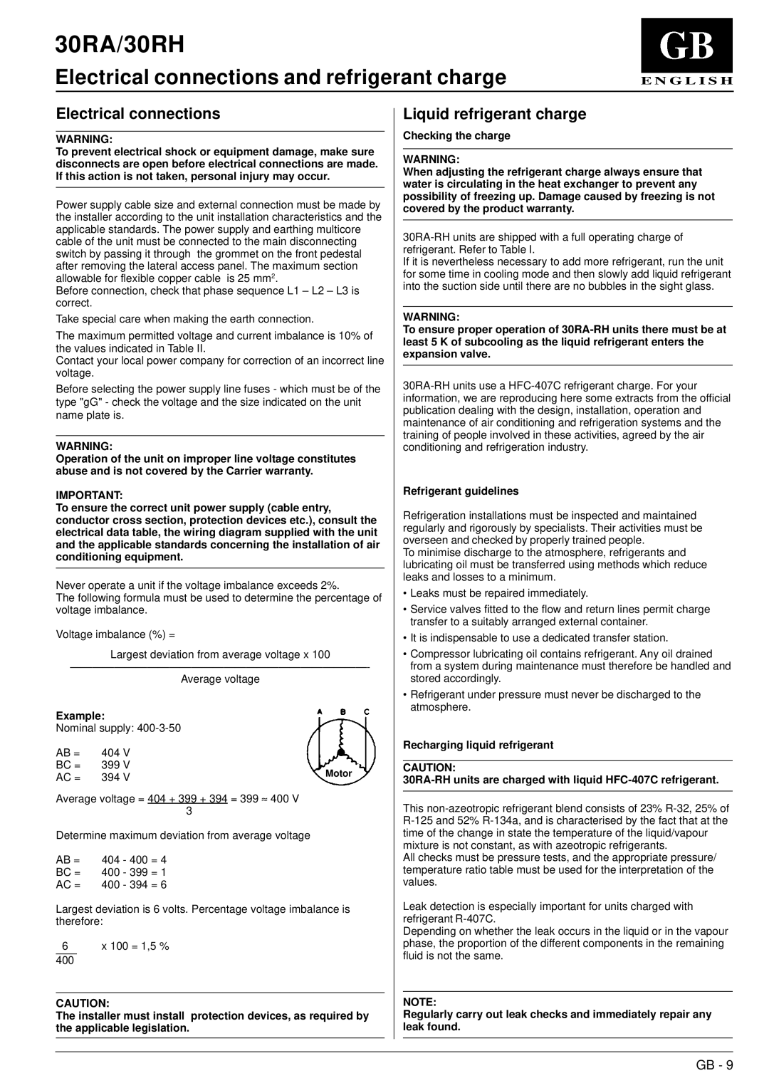 Carrier 30RA Electrical connections and refrigerant charge, Liquid refrigerant charge, Example, Refrigerant guidelines 