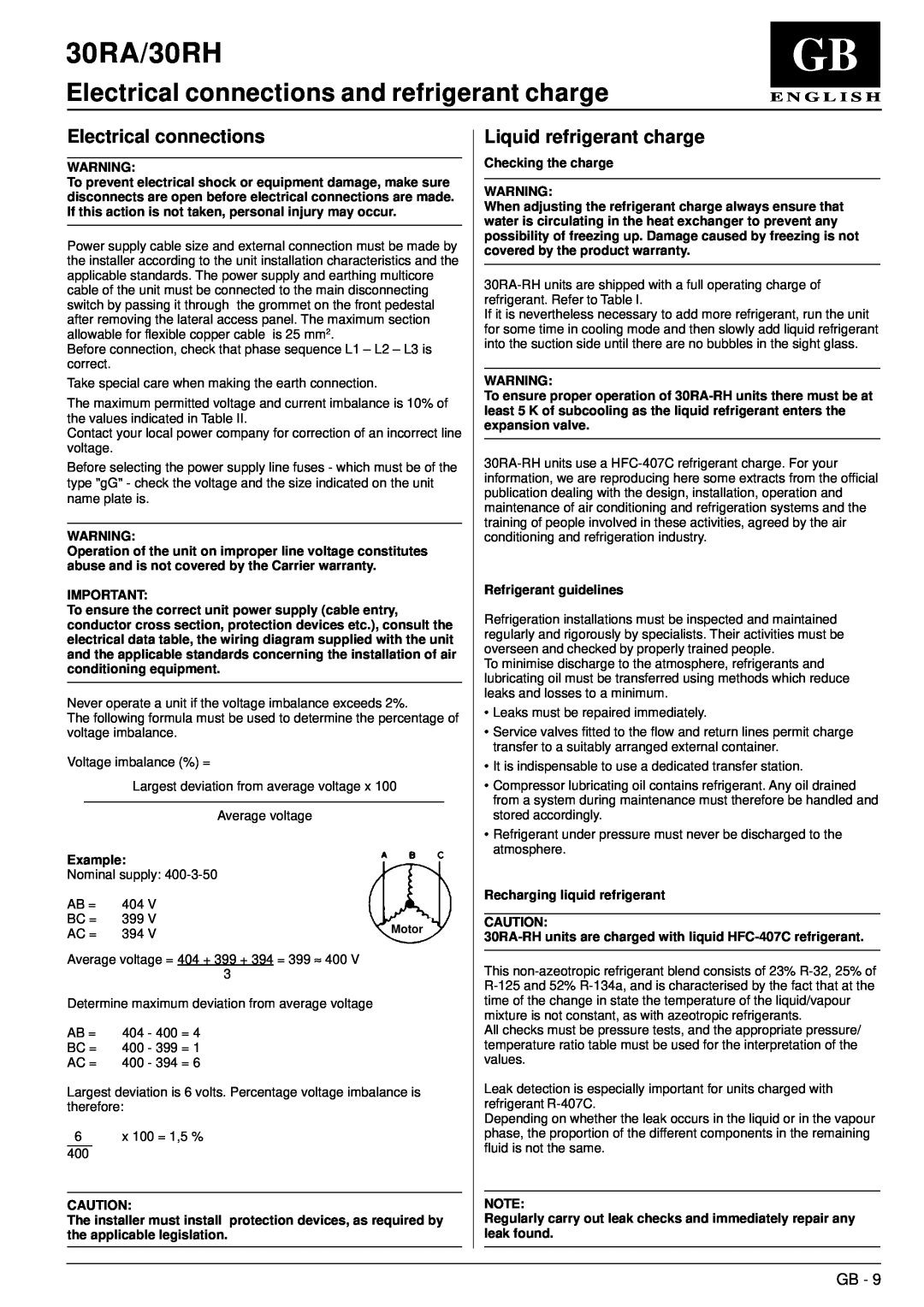Carrier manual Electrical connections and refrigerant charge, 30RA/30RH, Gb, E N G L I S H, Checking the charge 