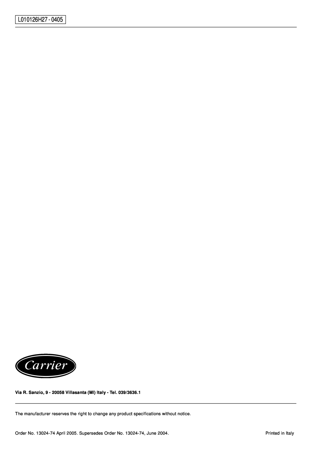 Carrier 30RA, 30RH manual L010126H27 