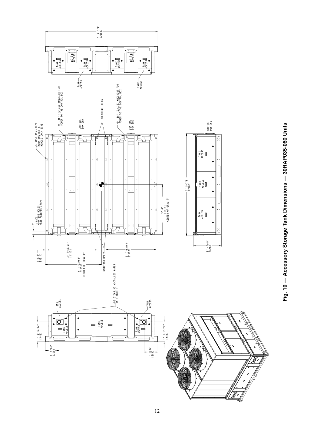 Carrier 30RAP010-060 installation instructions A30-4880 A30-4881, Accessory Storage Tank Dimensions 30RAP035-060 Units 