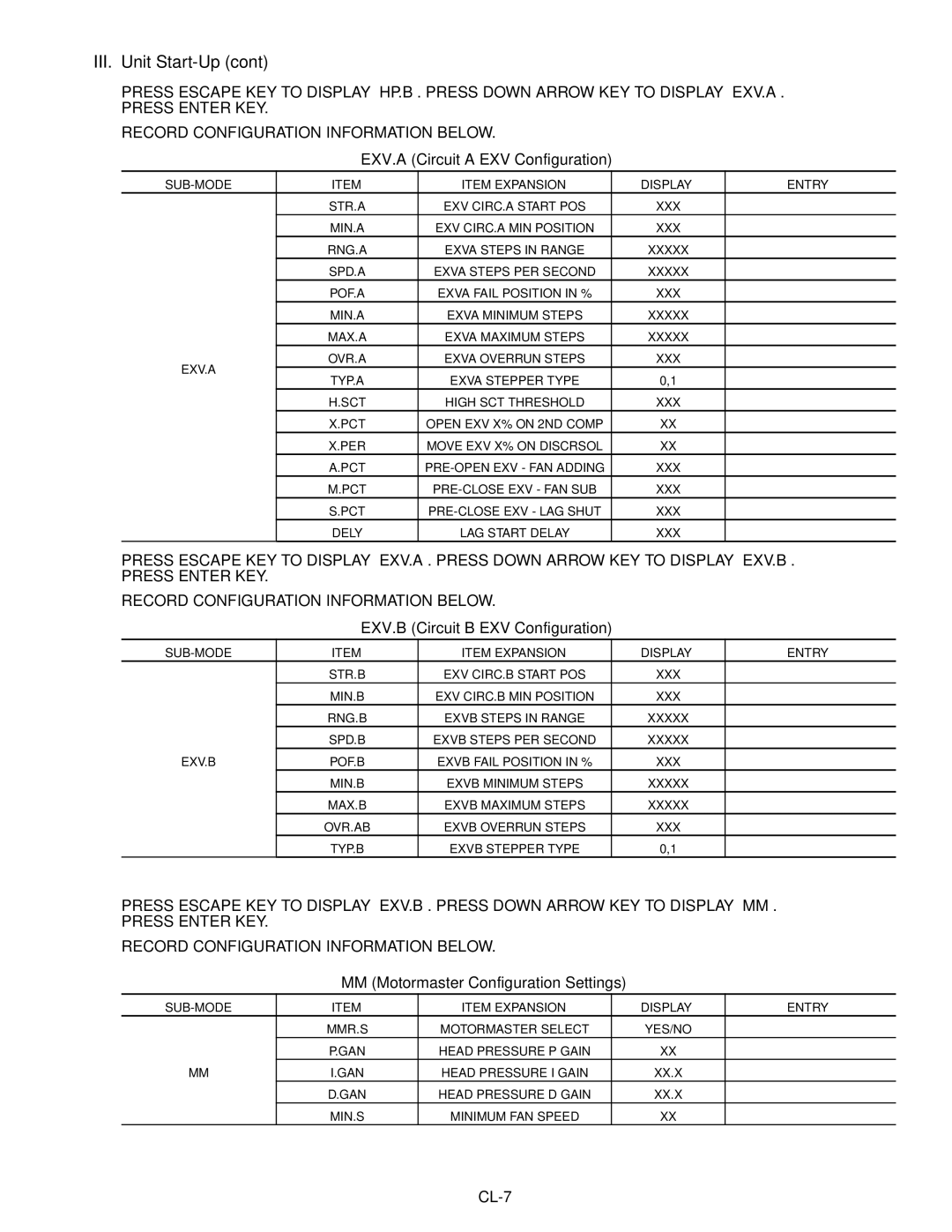 Carrier 30RAP010-060 specifications EXV.A Circuit a EXV Configuration, EXV.B Circuit B EXV Configuration, Exv.B 