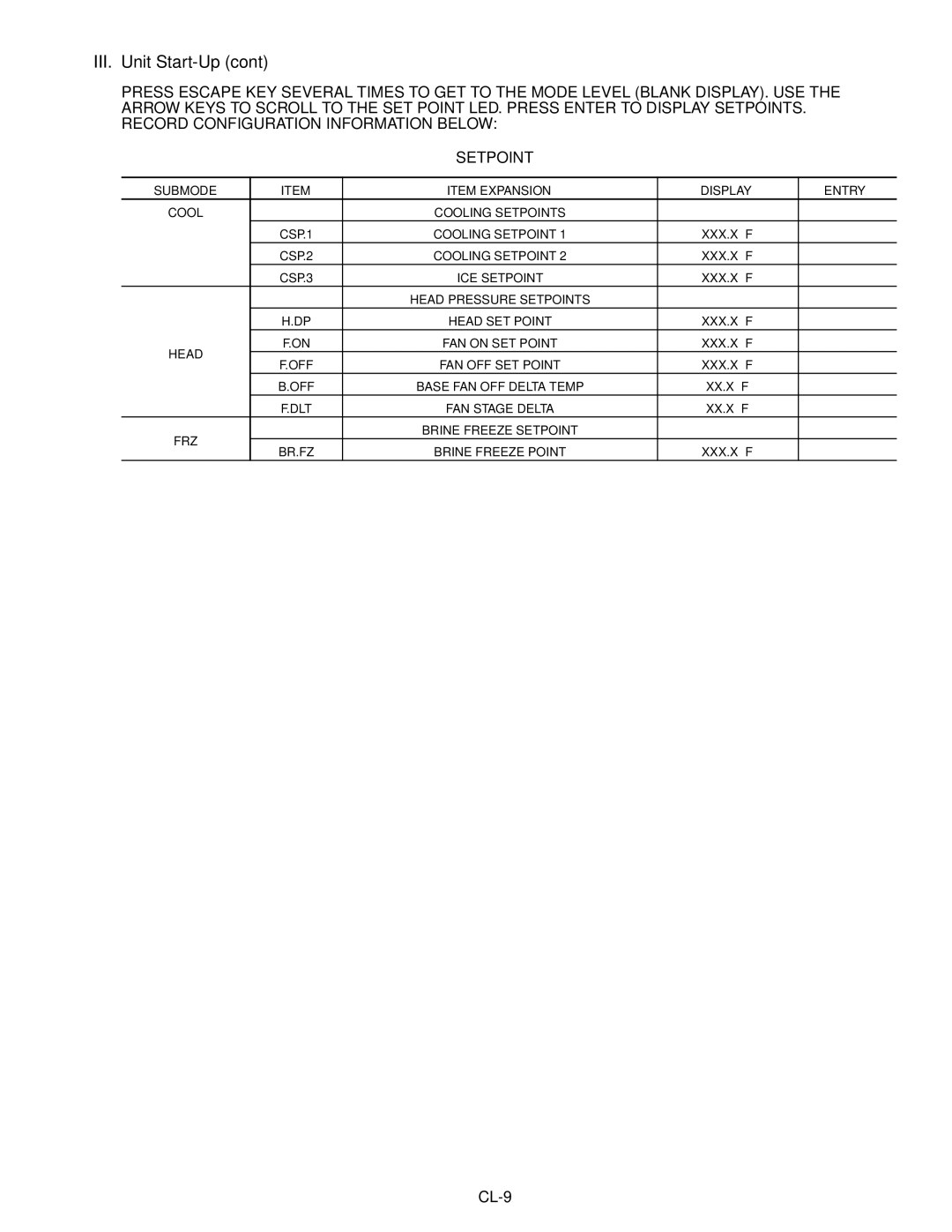 Carrier 30RAP010-060 specifications Setpoint 