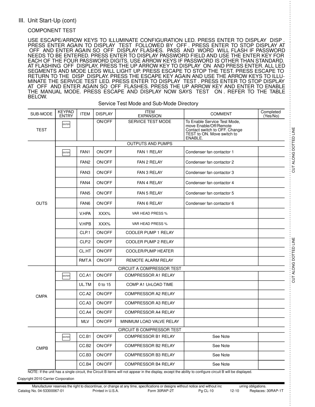 Carrier 30RAP010-060 specifications SUB-MODE Keypad Display Comment, Entry Expansion 