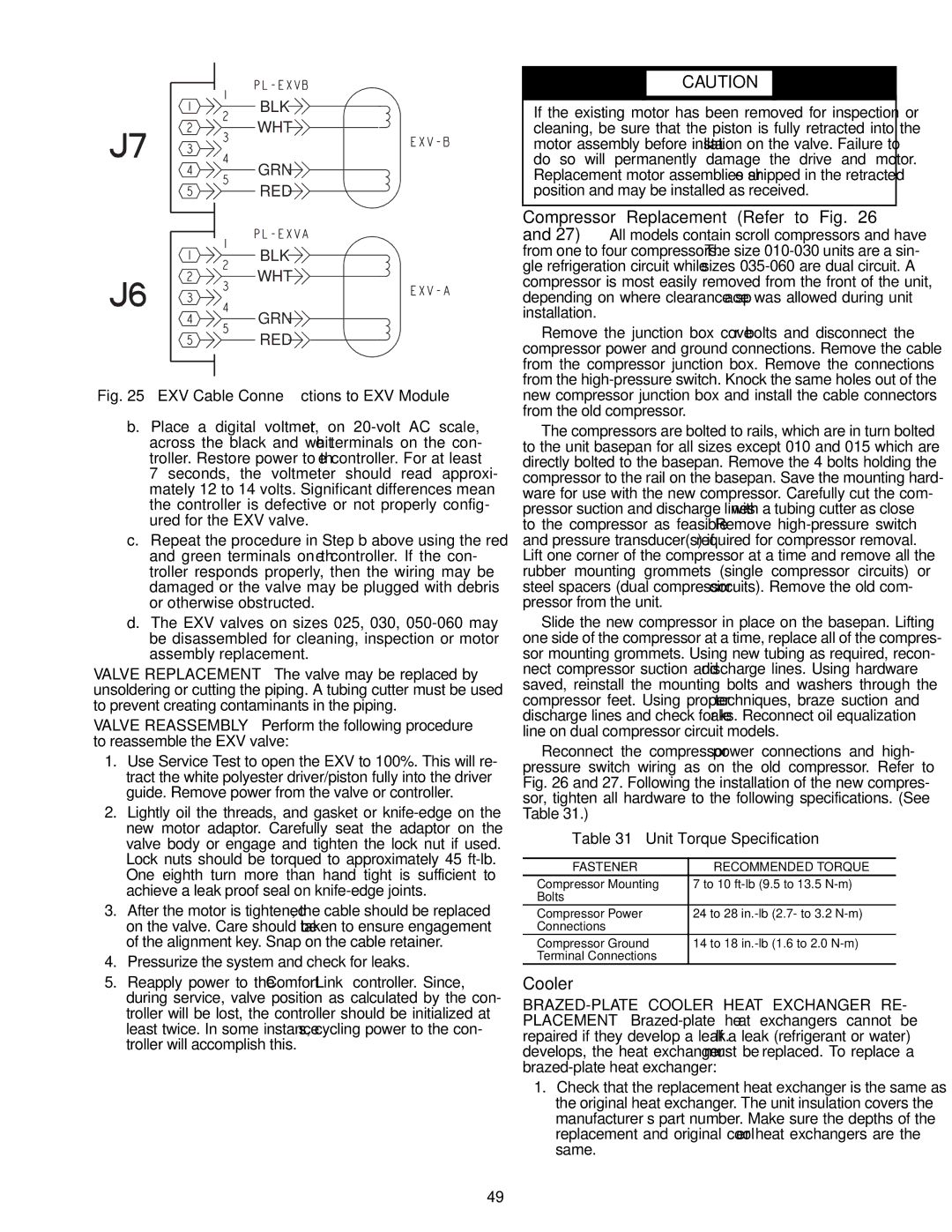 Carrier 30RAP010-060 specifications Compressor Replacement Refer to Fig, Cooler, A30-4972, Unit Torque Specification 