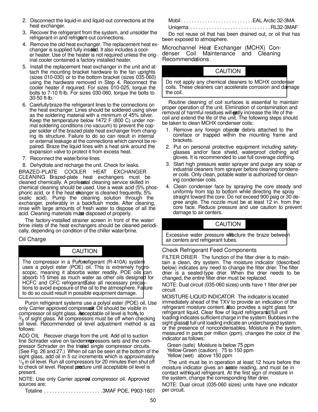 Carrier 30RAP010-060 specifications Oil Charge, Check Refrigerant Feed Components 