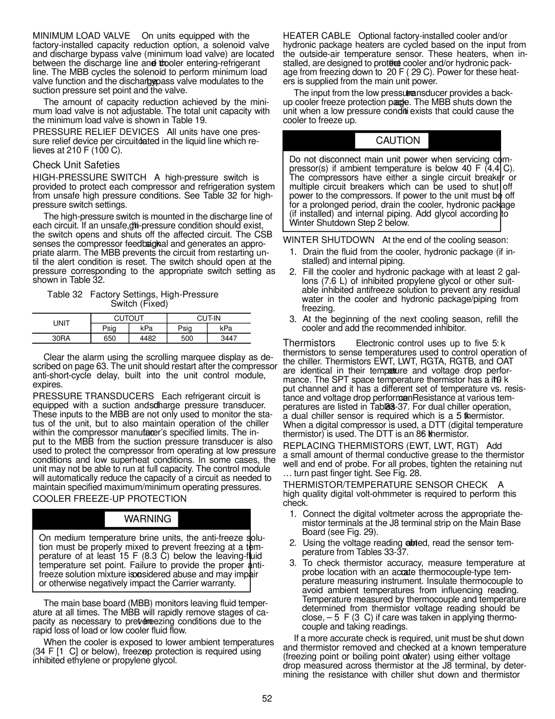 Carrier 30RAP010-060 specifications Check Unit Safeties, Factory Settings, High-Pressure Switch Fixed, Unit Cutout CUT-IN 