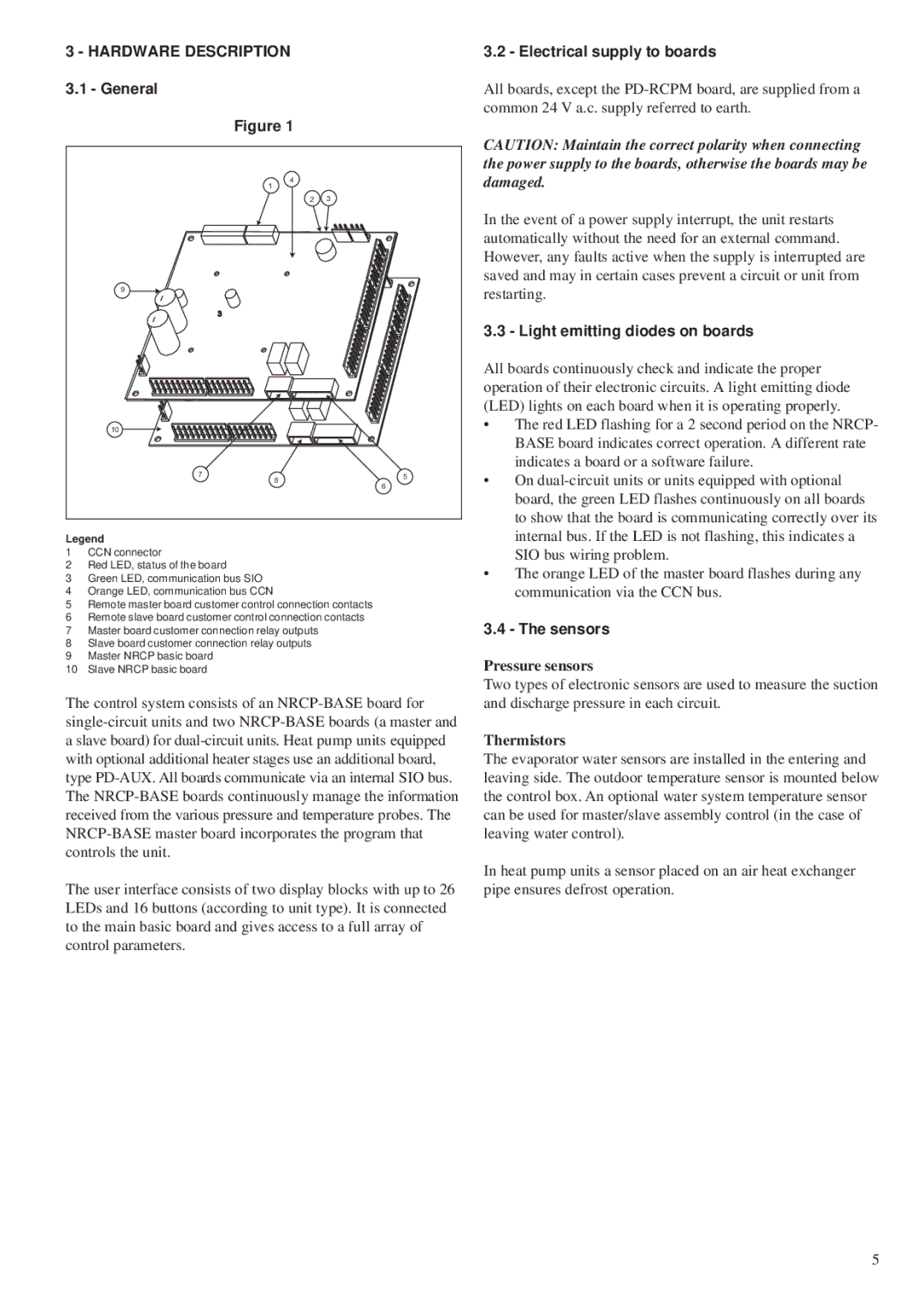 Carrier 30RY/RYH Electrical supply to boards, Light emitting diodes on boards, Sensors, Pressure sensors, Thermistors 