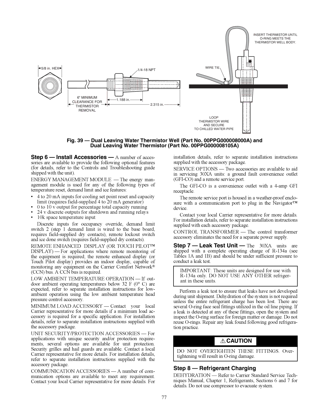 Carrier 30XA080-500 specifications A30-3999, A30-4000 