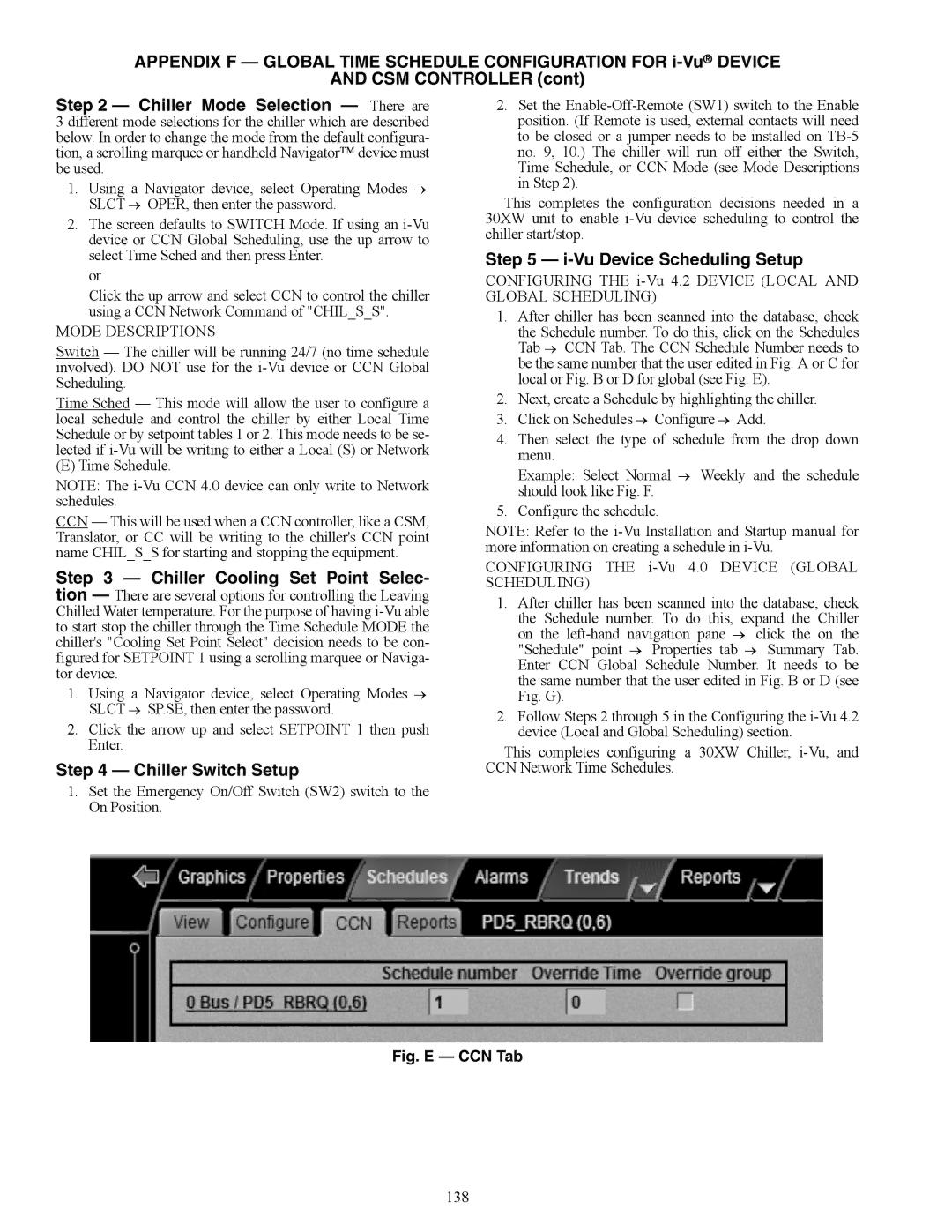 Carrier 30XW150-400 specifications Chiller Switch Setup, Vu Device Scheduling Setup, 138 