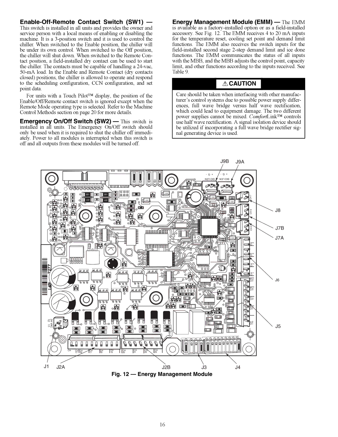 Carrier 30XW150-400 specifications Enable-Off-Remote Contact Switch SW1, Energy Management Module 