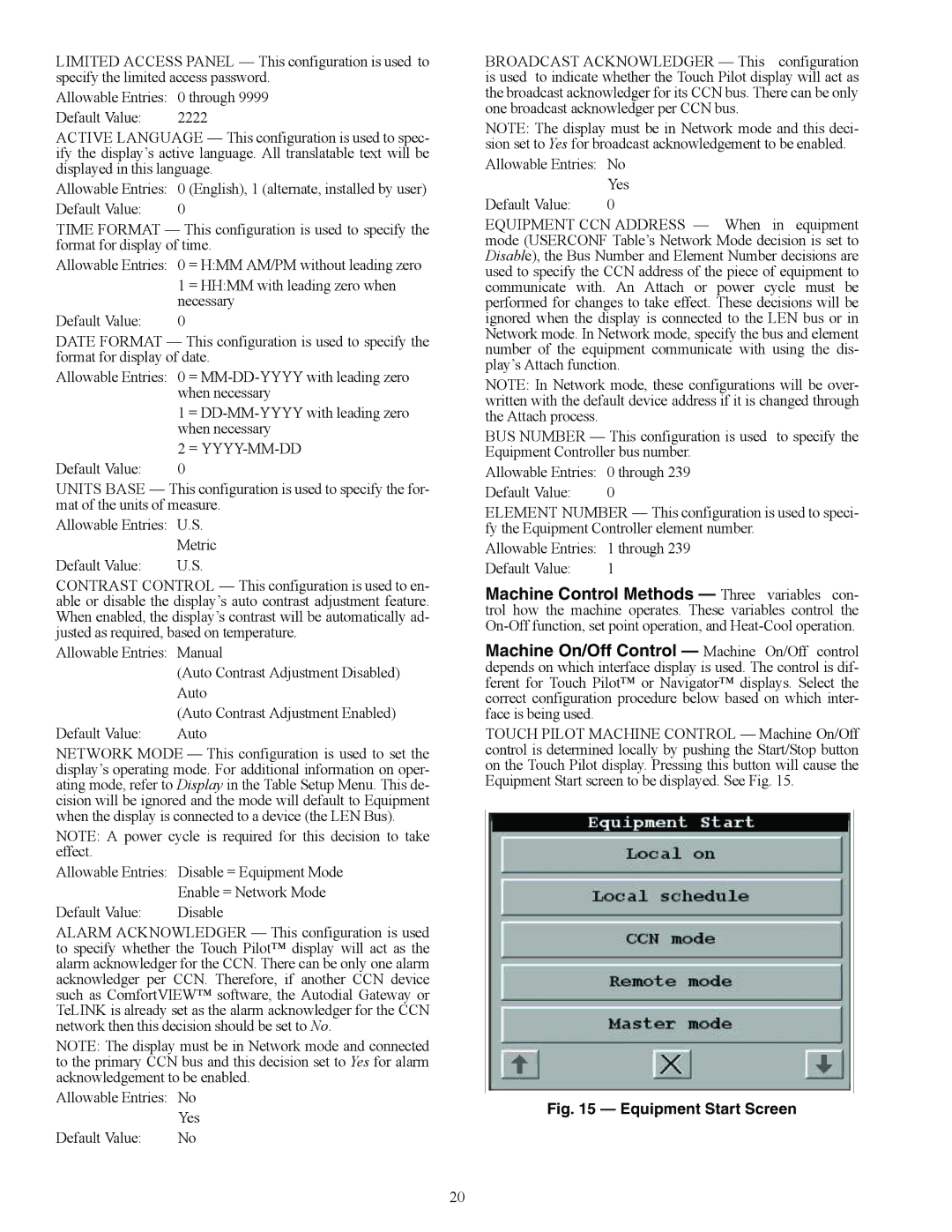 Carrier 30XW150-400 specifications Necessary, Default Value Auto, Allowable Entries Disable = Equipment Mode 