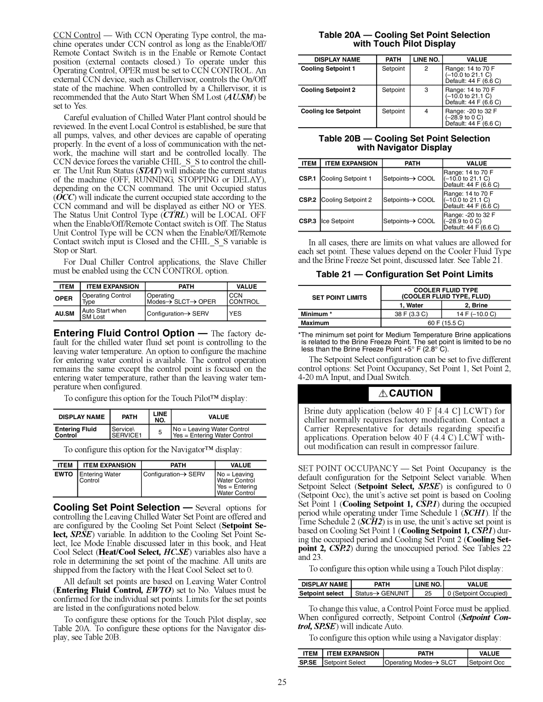 Carrier 30XW150-400 specifications To configure this option for the Touch Pilot display, Configuration Set Point Limits 