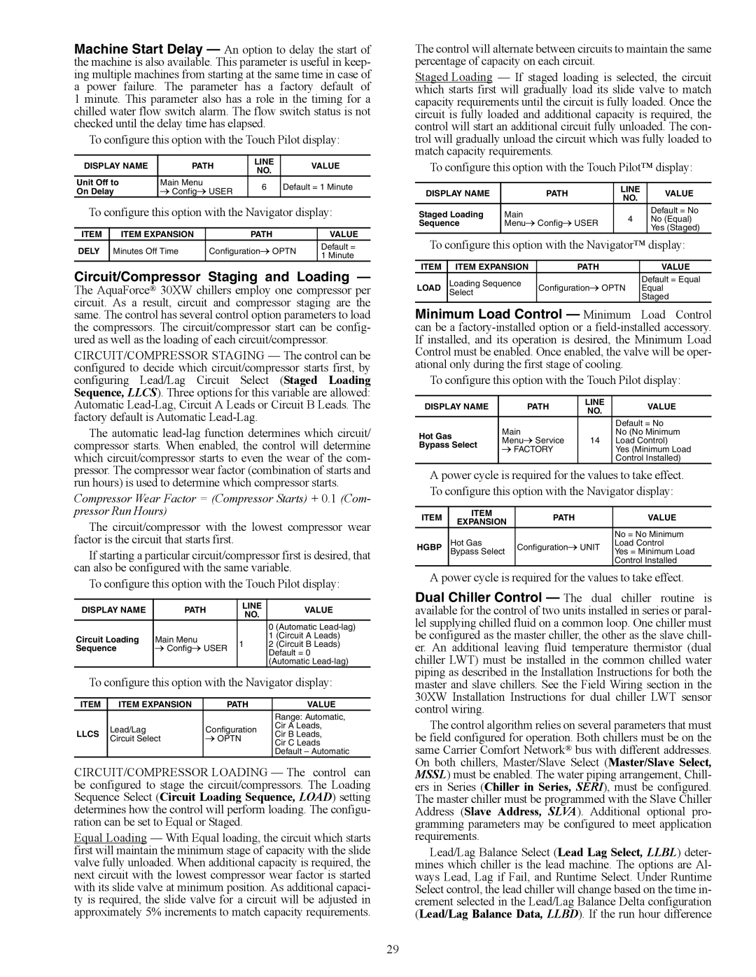 Carrier 30XW150-400 specifications Circuit/Compressor Staging and Loading 