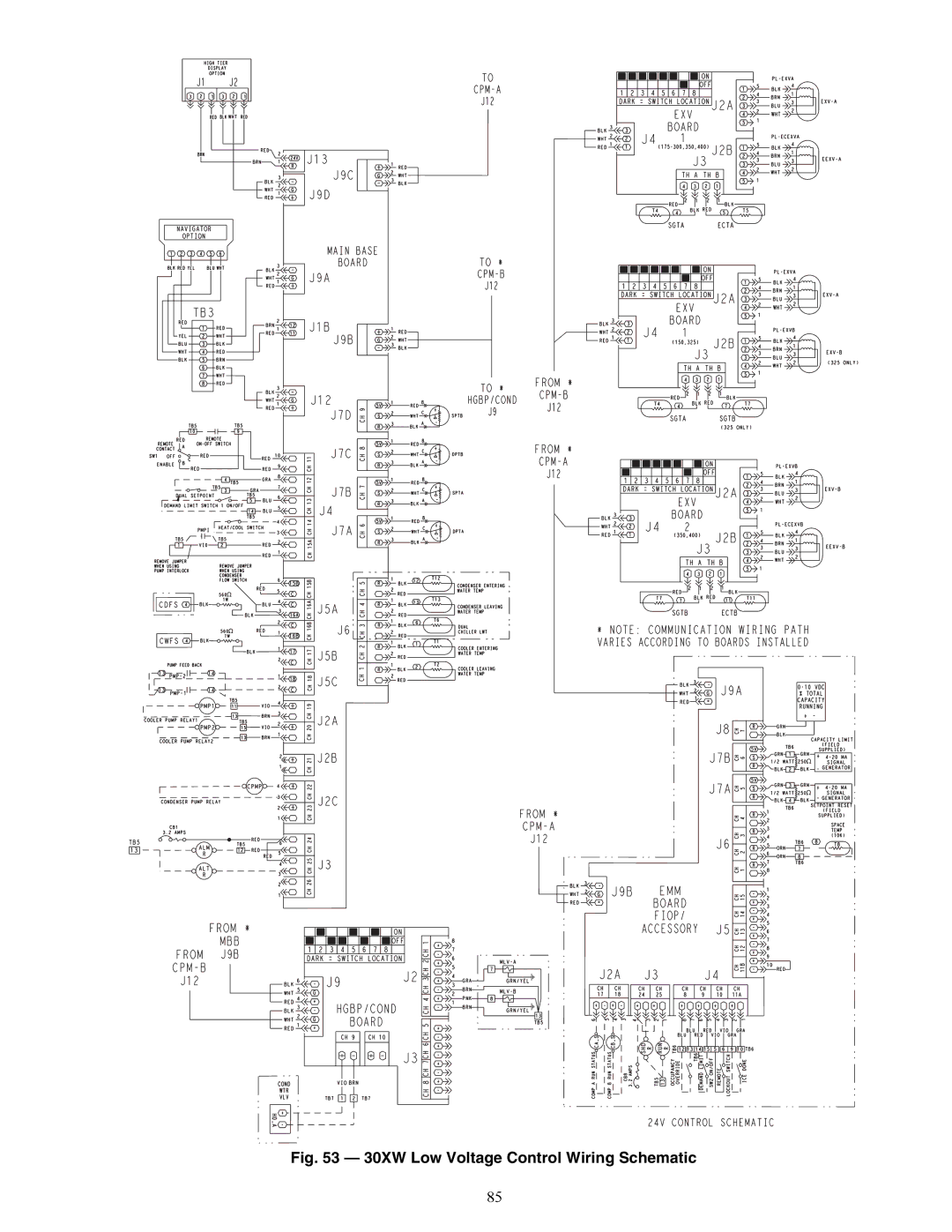 Carrier 30XW150-400 specifications 30XW Low Voltage Control Wiring Schematic 