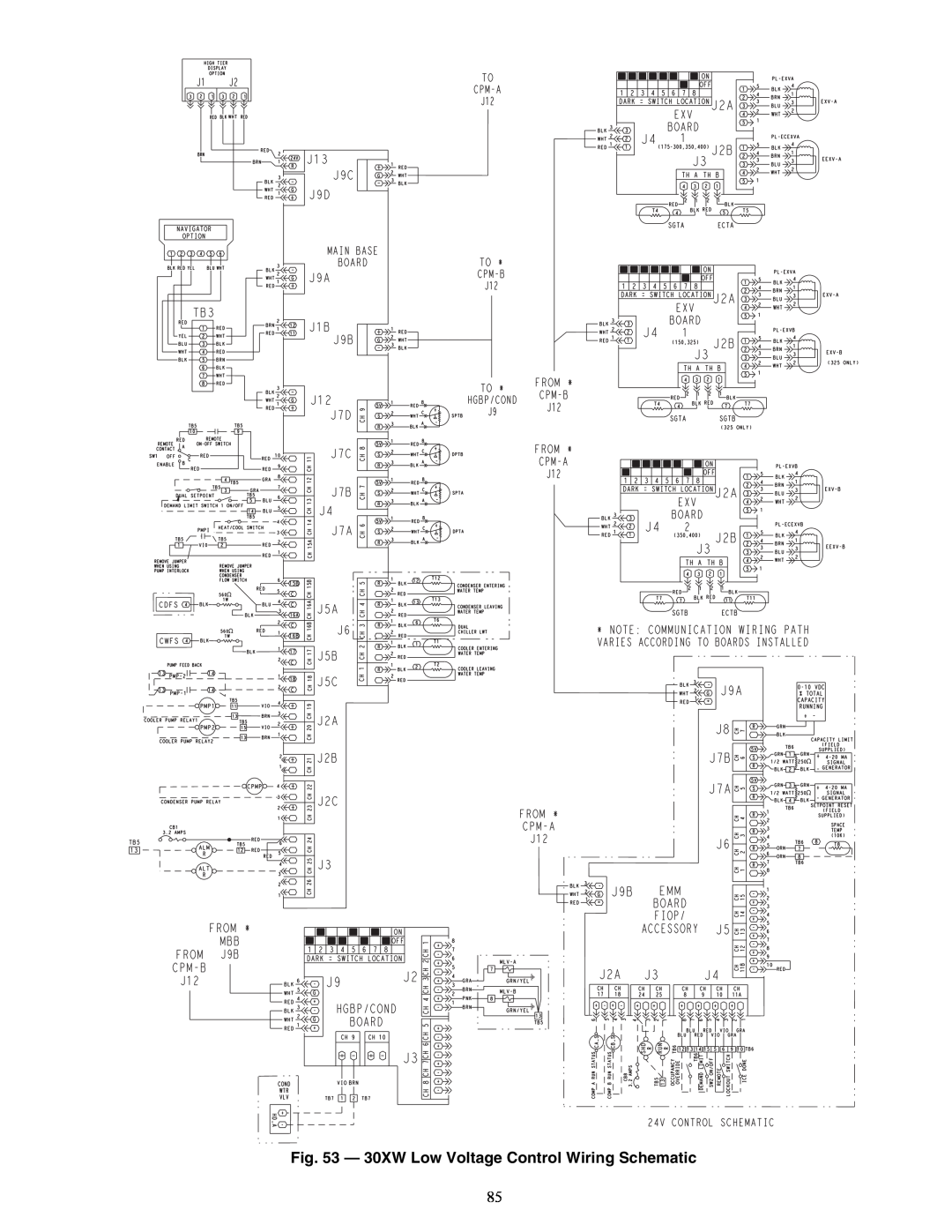 Carrier 30XW150-400 specifications 30XW Low Voltage Control Wiring Schematic, A30-4848 