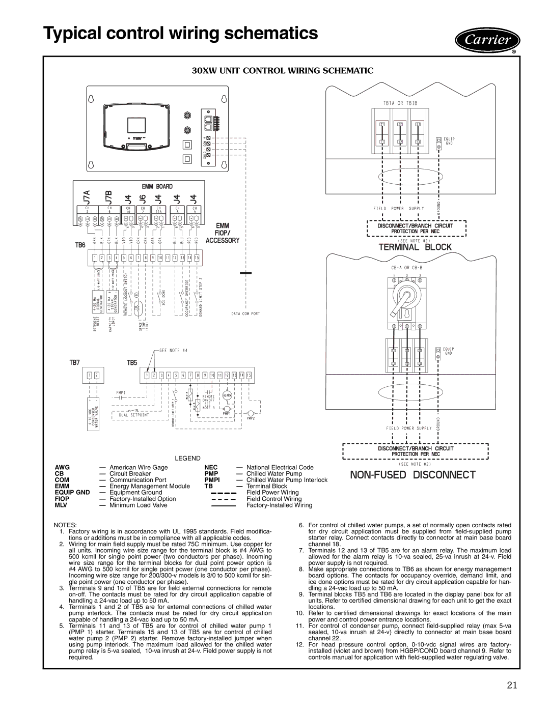 Carrier 30XW325-400 manual Typical control wiring schematics, A30-4697, 30XW Unit Control Wiring Schematic 