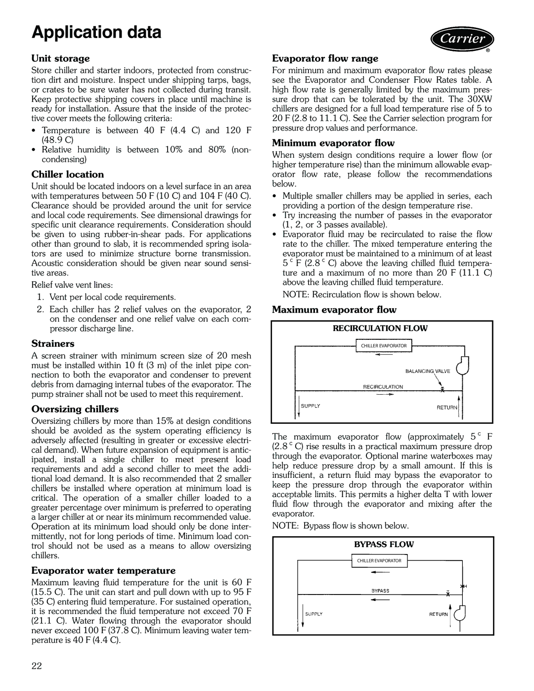 Carrier 30XW325-400 manual Application data 