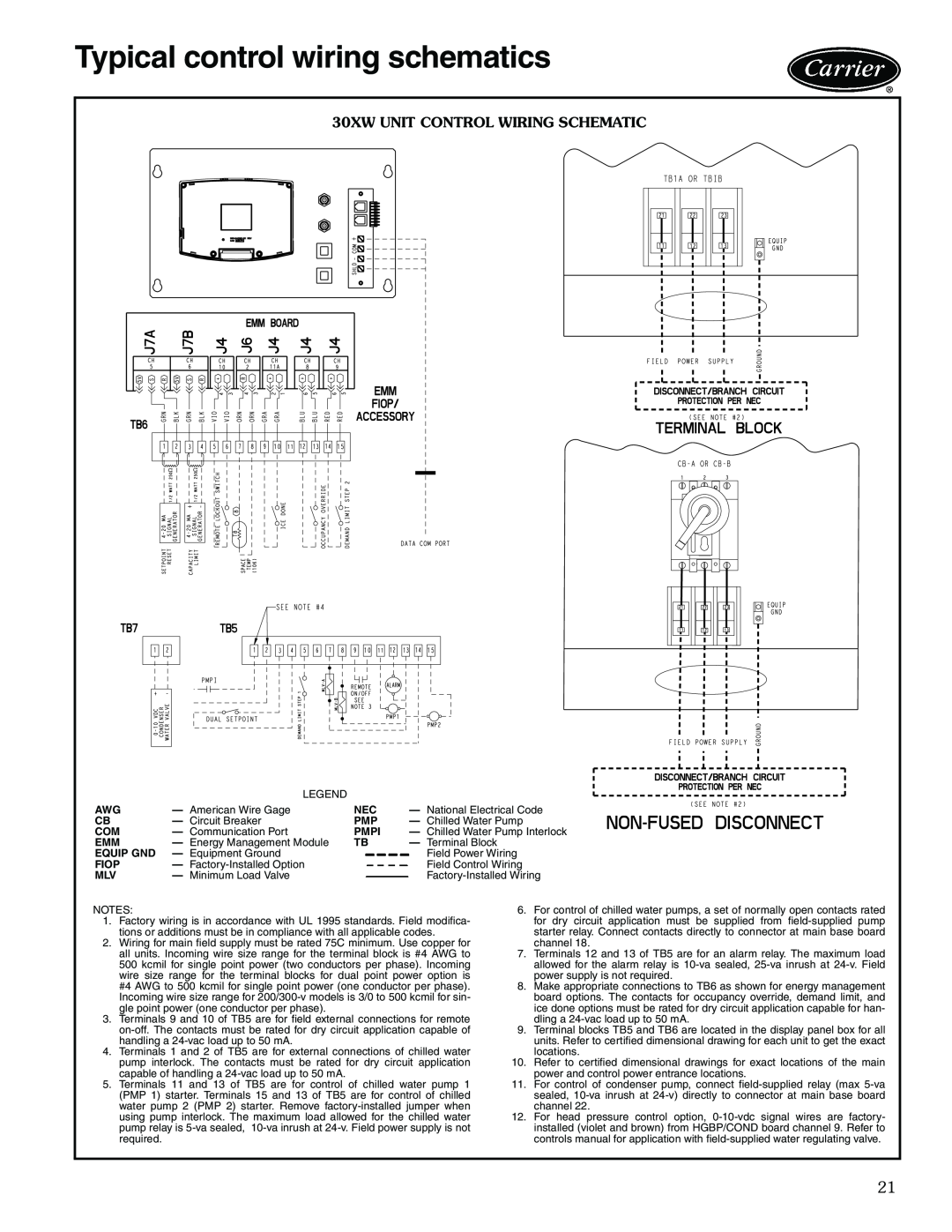 Carrier 30XW325-400 manual Typical control wiring schematics, a30-4697, 30XW UNIT CONTROL WIRING SCHEMATIC 
