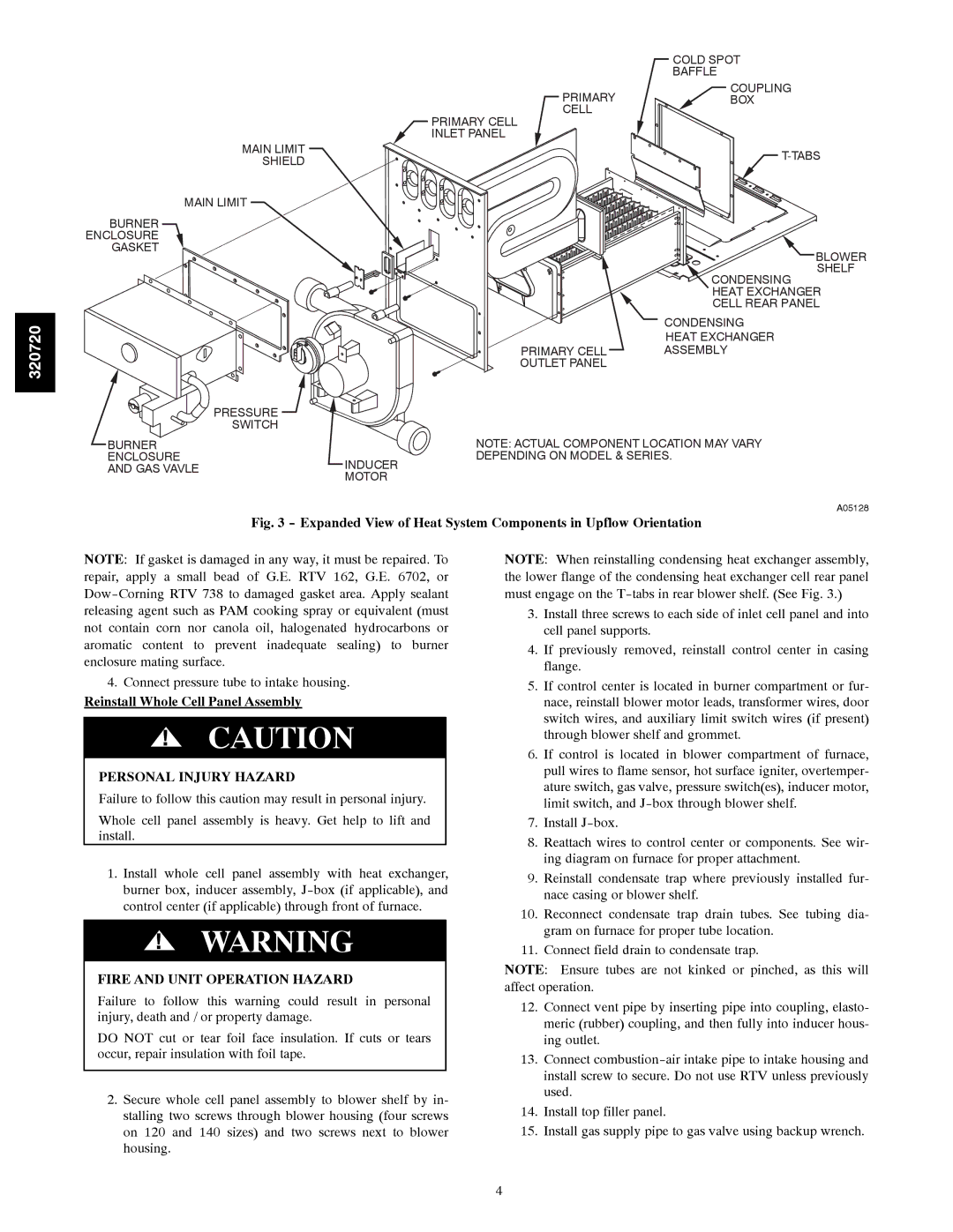 Carrier 320720---751 THRU ---761 Reinstall Whole Cell Panel Assembly, Fire and Unit Operation Hazard 