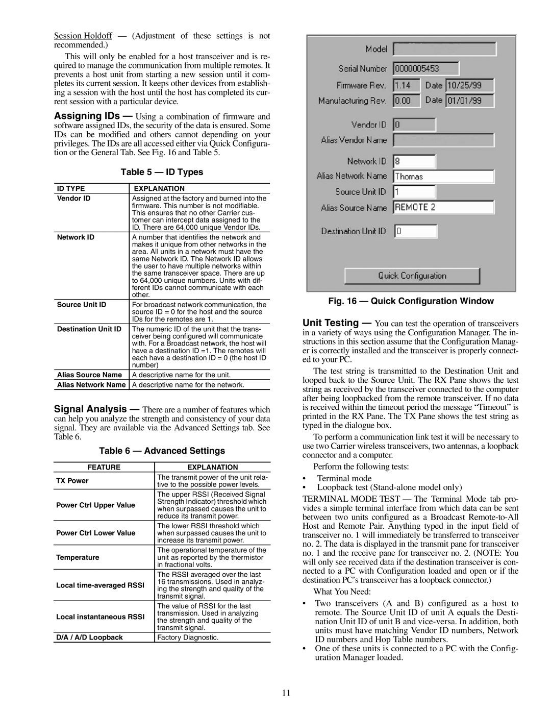 Carrier 33CNOAANT1, 33CNSNGMOD, 33CNWIRMOD ID Types, Advanced Settings, ID Type Explanation, Feature Explanation 