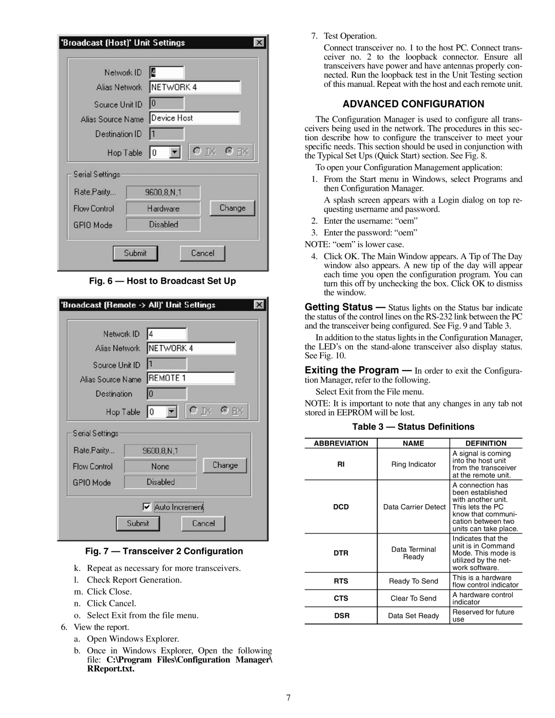 Carrier 33CNWIRMOD, 33CNSNGMOD, 33CNOAANT1 specifications Advanced Configuration, Status Definitions 