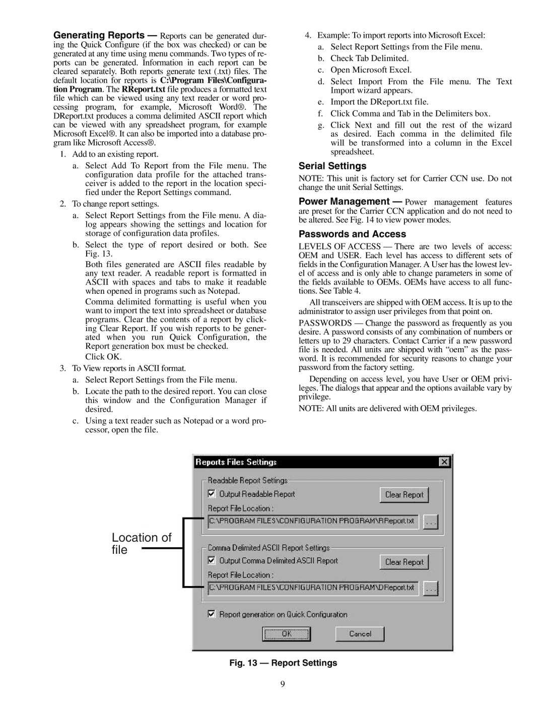 Carrier 33CNSNGMOD, 33CNWIRMOD, 33CNOAANT1 specifications Serial Settings, Passwords and Access 