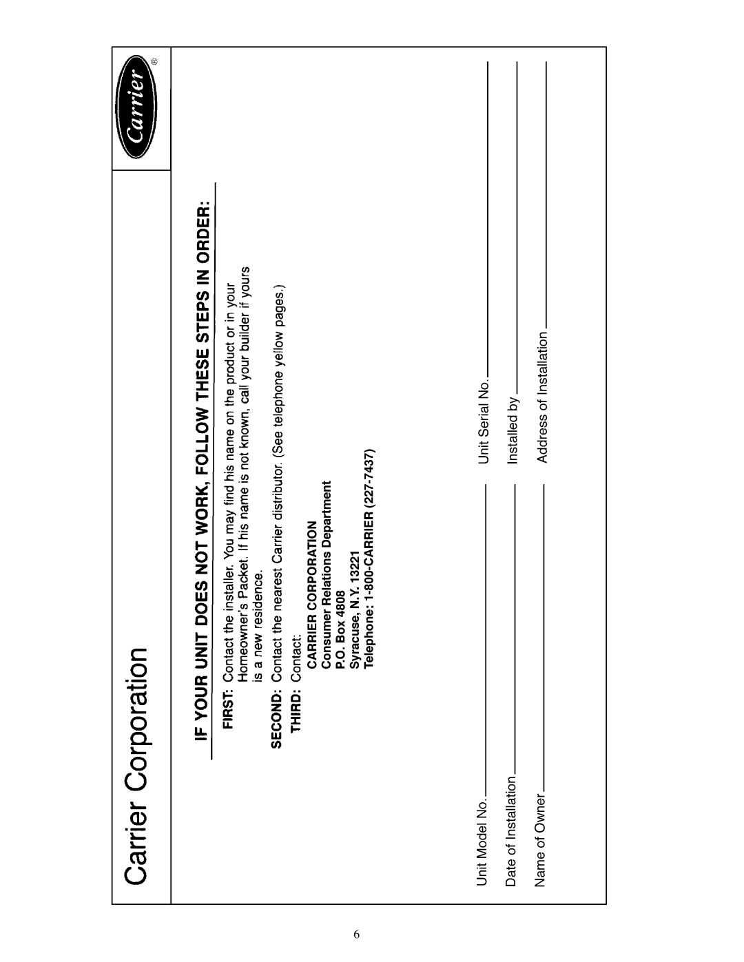 Carrier 33CS owner manual 