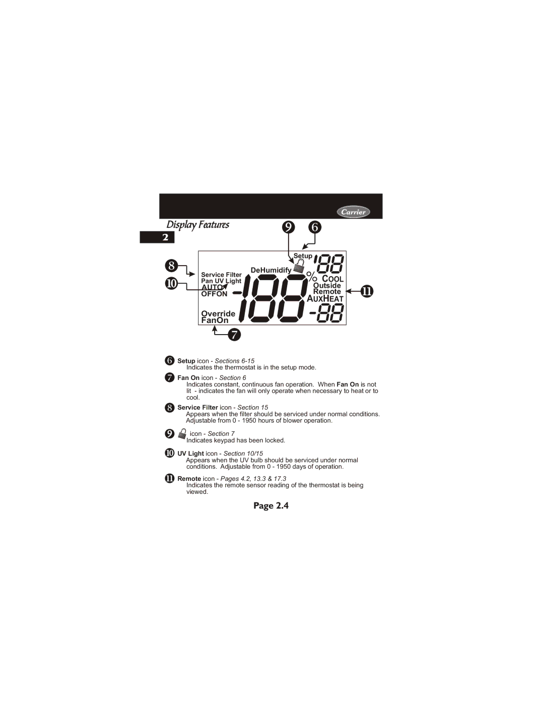 Carrier 33CS400-01 owner manual Service Filter icon Section 