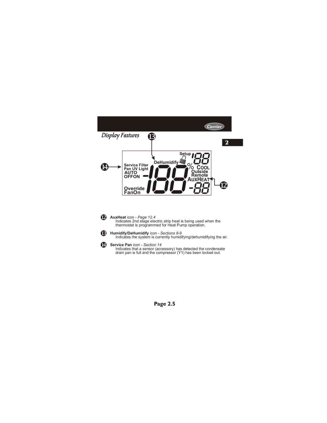 Carrier 33CS400-01 owner manual Humidify/DeHumidify icon Sections 