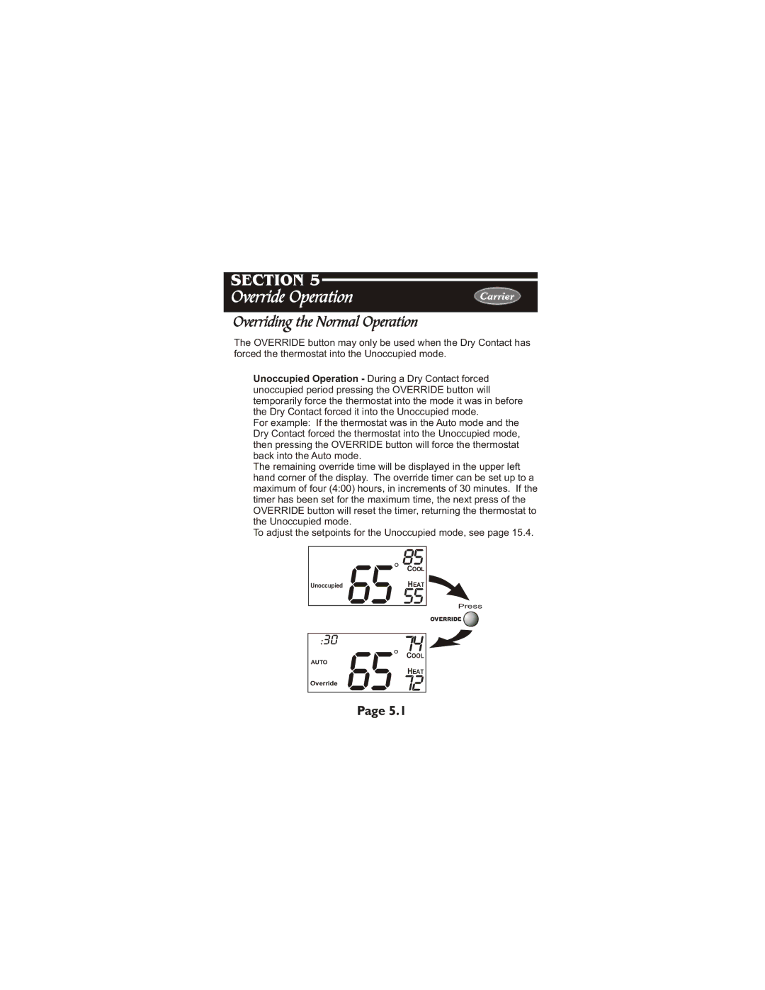 Carrier 33CS400-01 owner manual Override Operation, Overriding the Normal Operation 