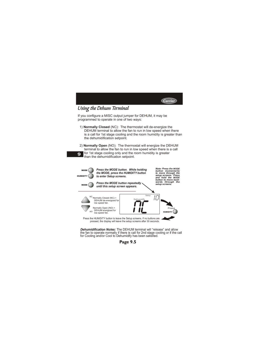 Carrier 33CS400-01 owner manual Using the Dehum Terminal 