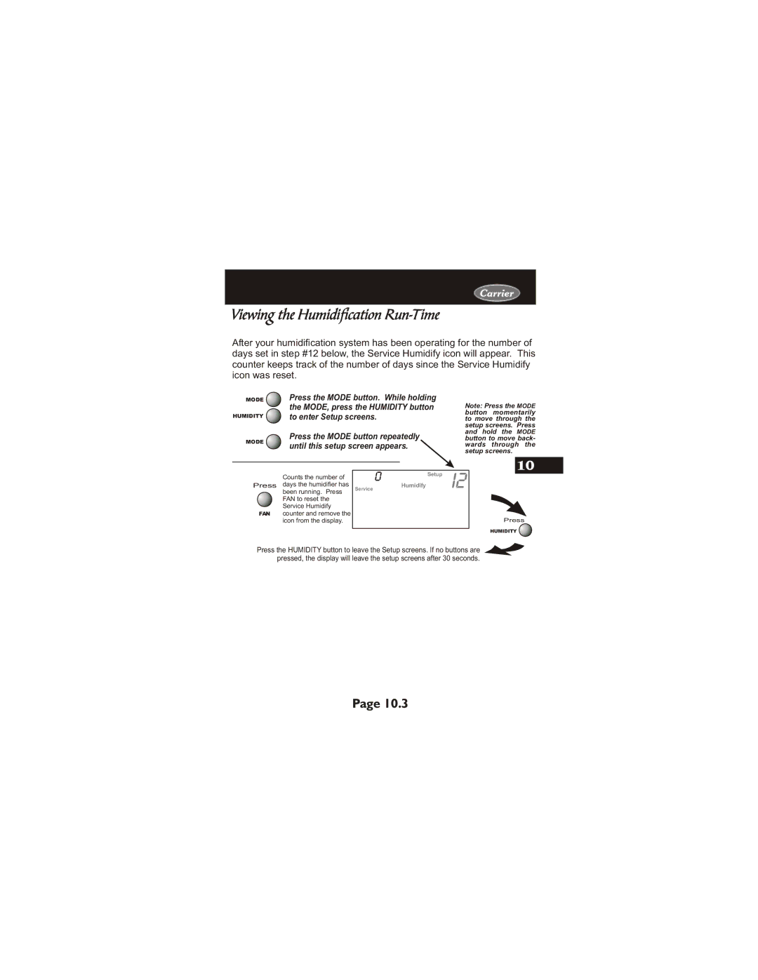 Carrier 33CS400-01 owner manual Viewing the Humidification Run-Time 