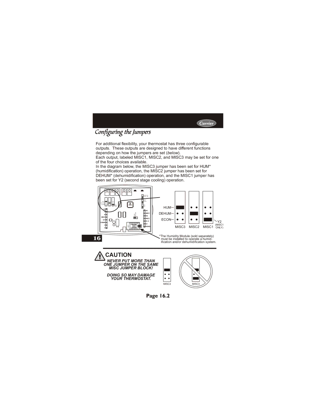 Carrier 33CS400-01 owner manual Configuring the Jumpers, MISC3 MISC2 MISC1 