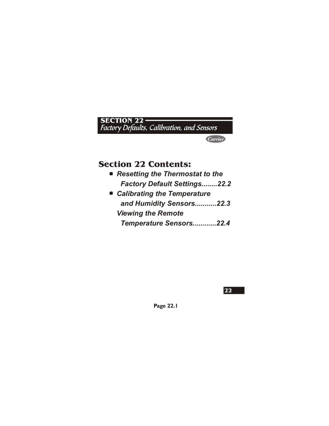 Carrier 33CS450-01 owner manual Factory Defaults, Calibration, and Sensors 