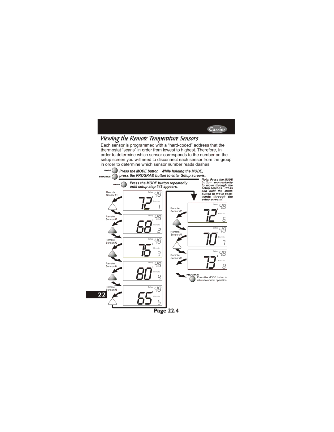 Carrier 33CS450-01 owner manual Viewing the Remote Temperature Sensors, Until setup step #48 appears 