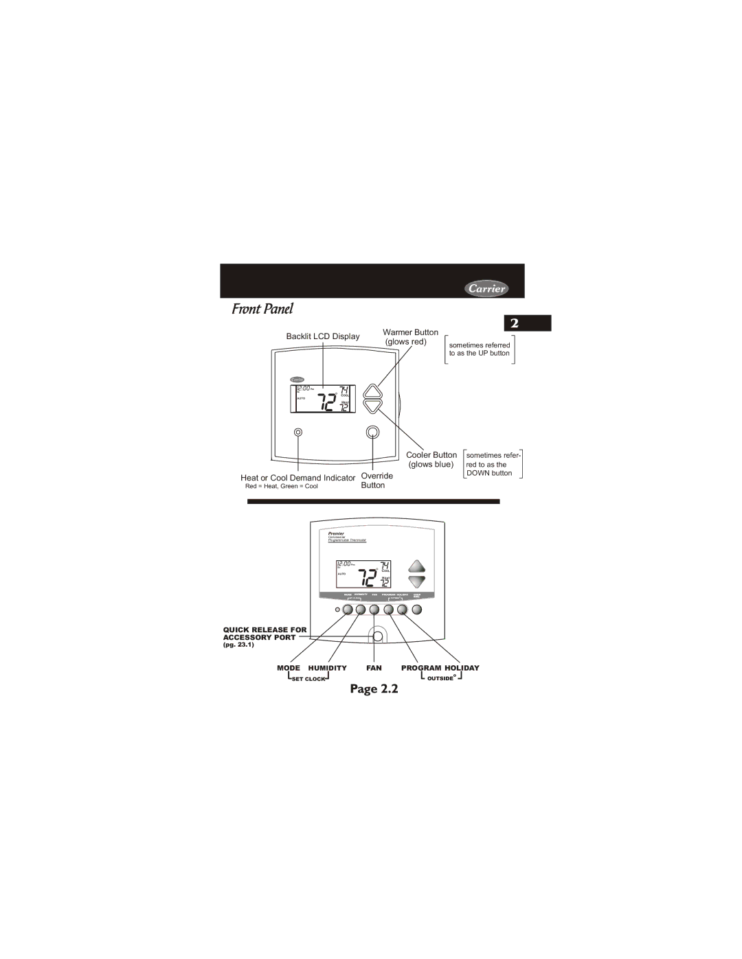 Carrier 33CS450-01 owner manual Front Panel, Glows red 