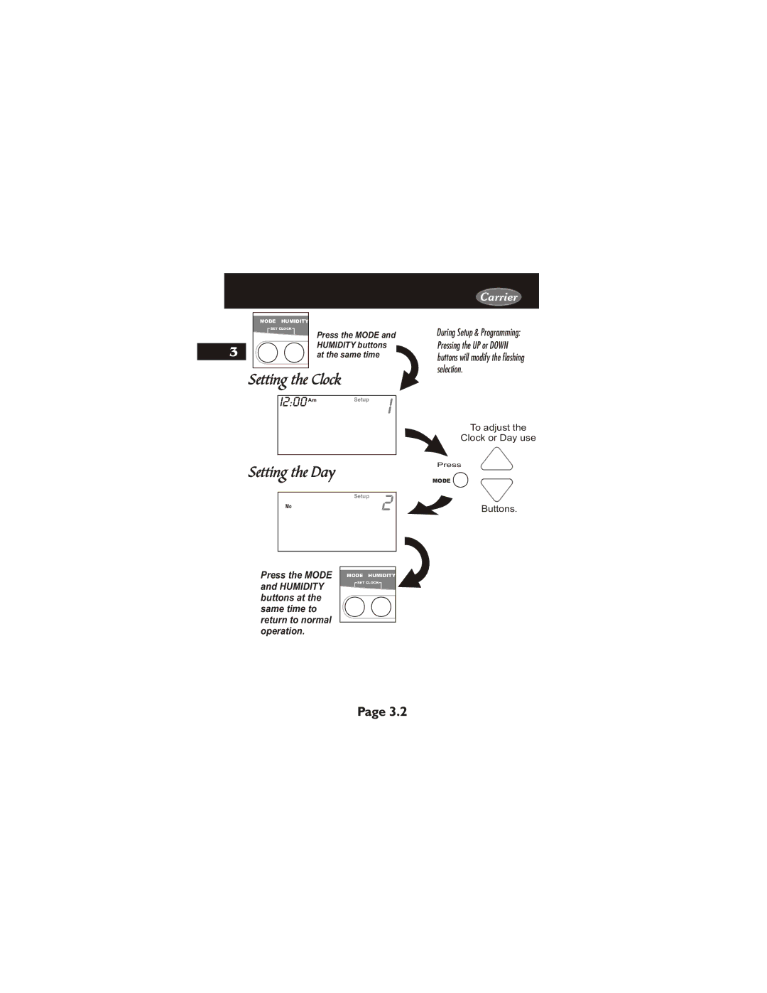 Carrier 33CS450-01 owner manual Setting the Clock, At the same time 