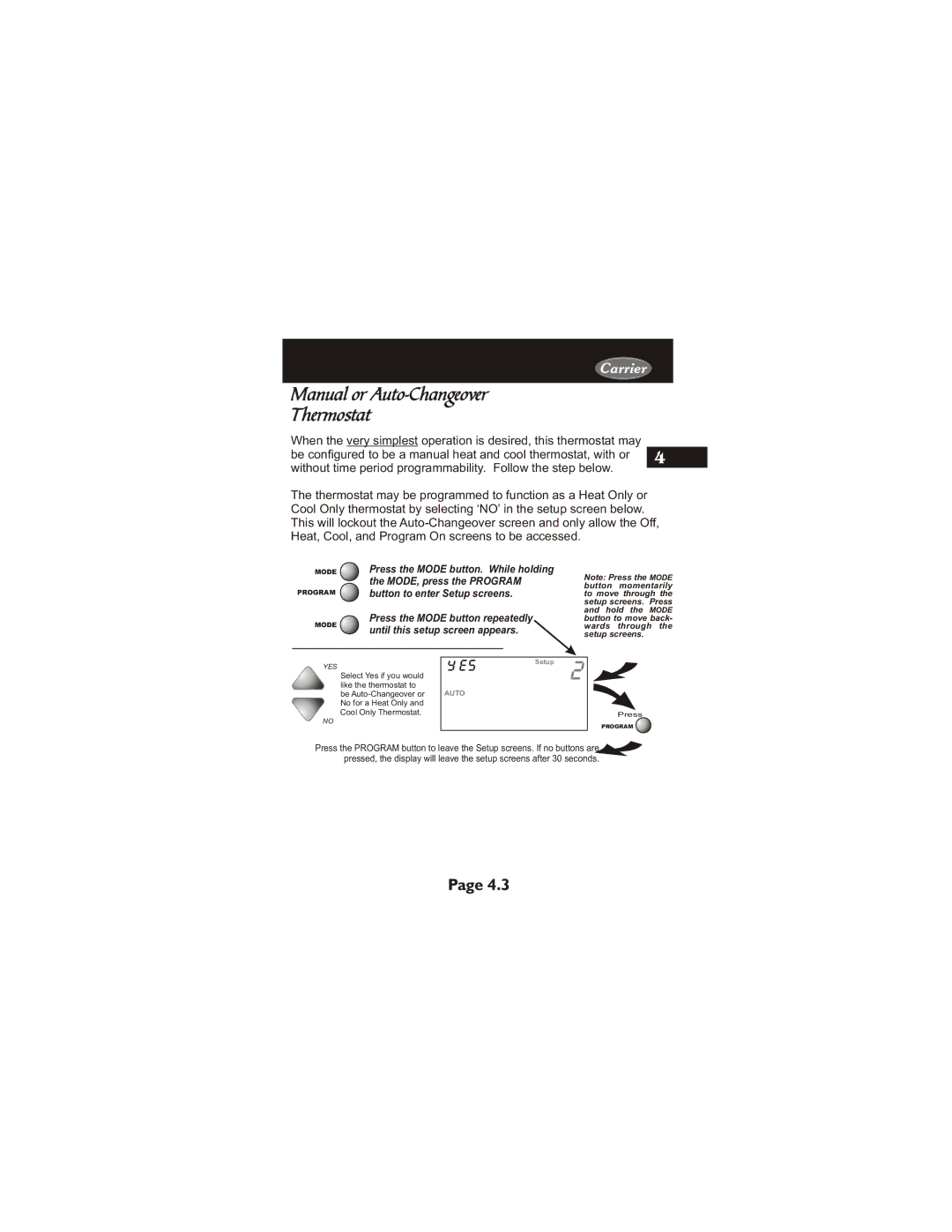 Carrier 33CS450-01 owner manual Manual or Auto-Changeover Thermostat 