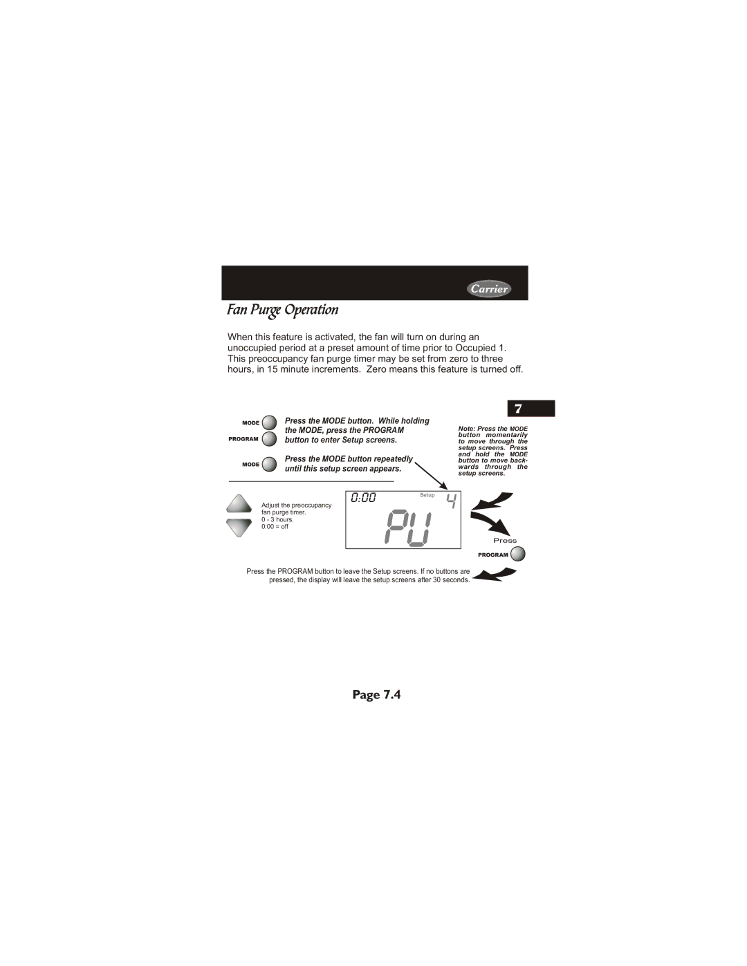 Carrier 33CS450-01 owner manual Fan Purge Operation, 000 