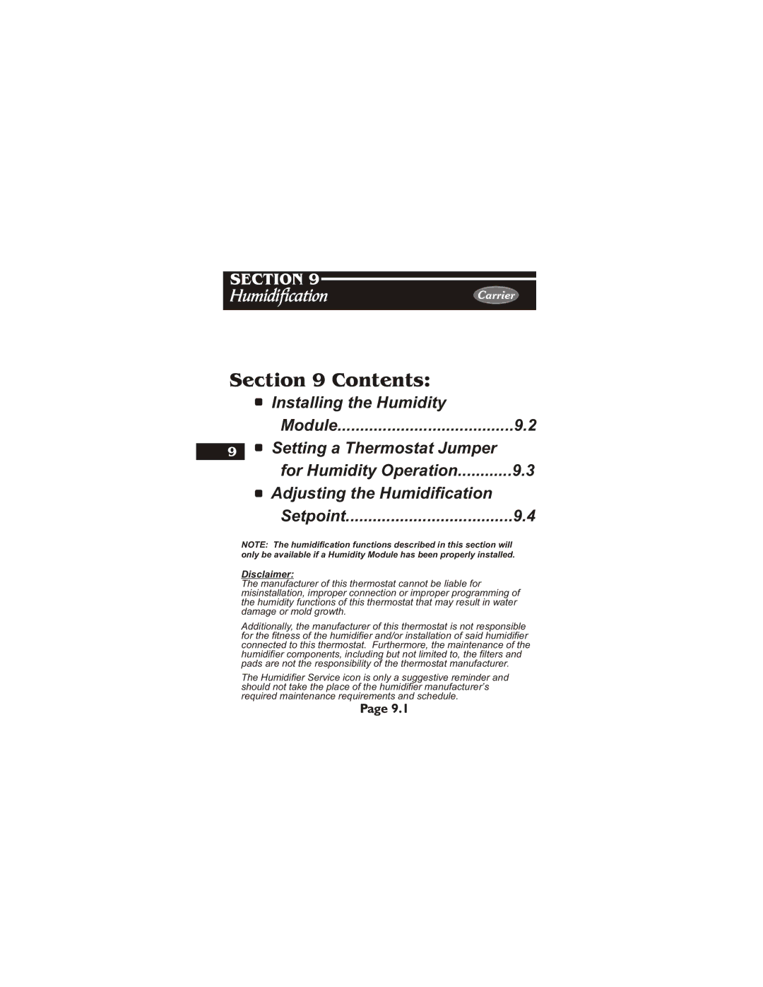 Carrier 33CS450-01 owner manual Installing the Humidity, Setpoint 