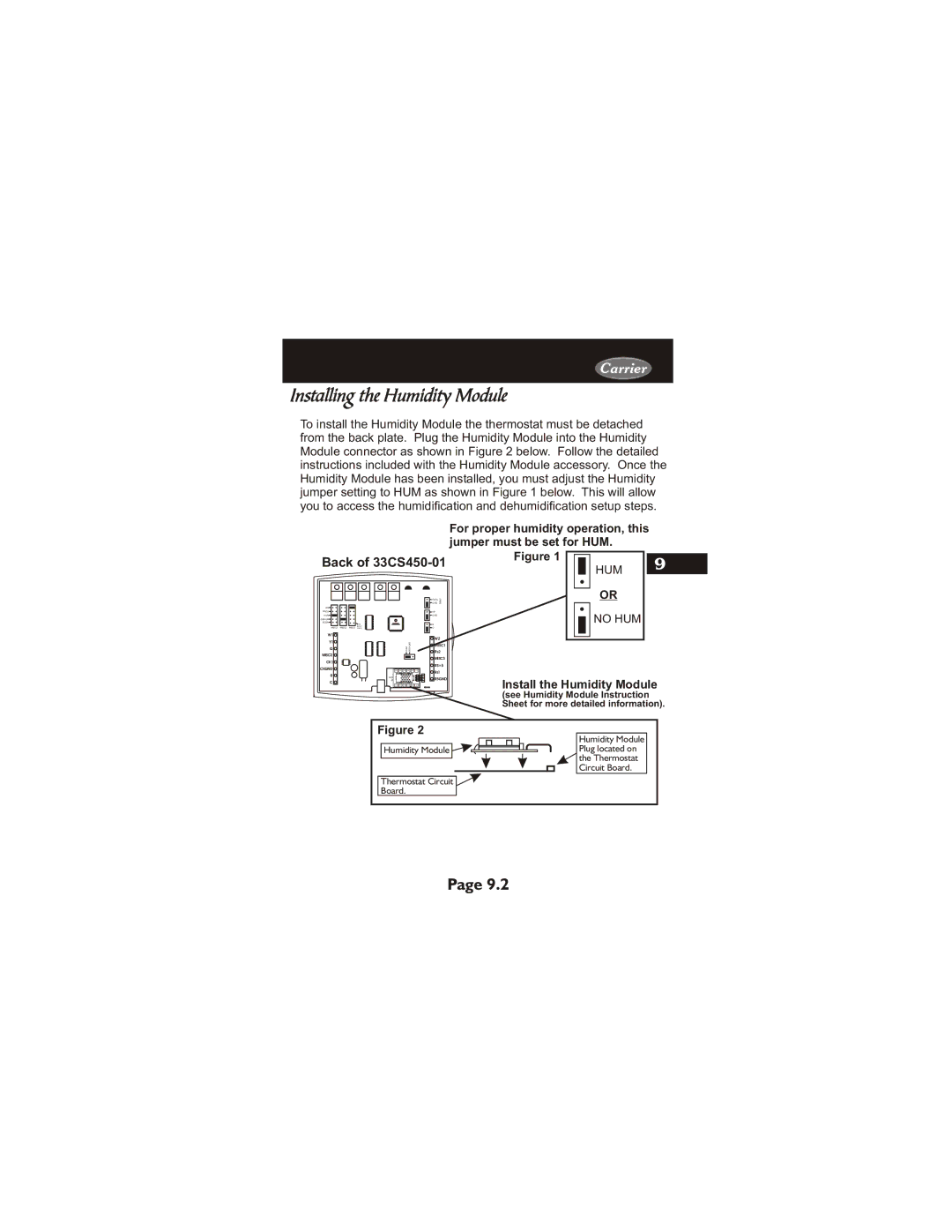 Carrier owner manual Installing the Humidity Module, Back of 33CS450-01 