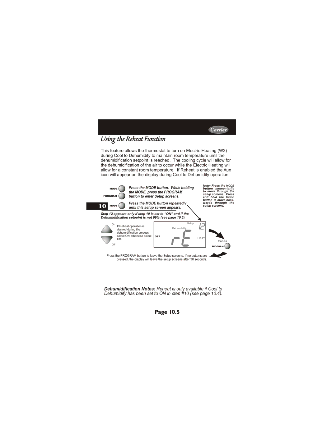 Carrier 33CS450-01 owner manual Using the Reheat Function 