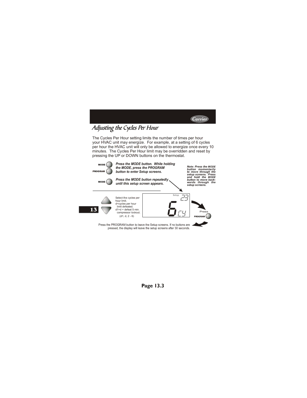 Carrier 33CS450-01 owner manual Adjusting the Cycles Per Hour 