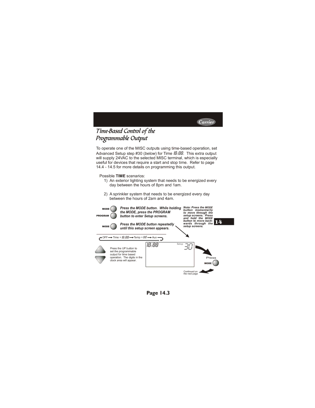 Carrier 33CS450-01 owner manual Time-Based Control Programmable Output, Possible Time scenarios 