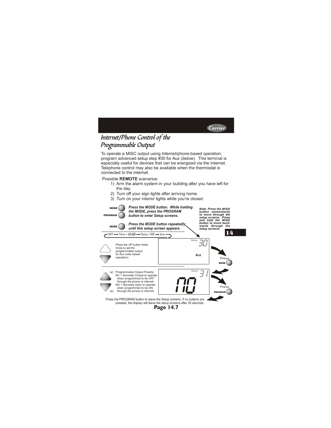 Carrier 33CS450-01 owner manual Internet/Phone Control Programmable Output, Until this setup screen appears 