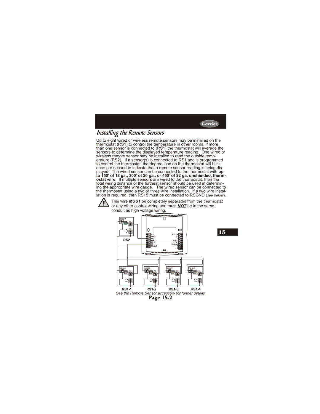 Carrier 33CS450-01 owner manual Installing the Remote Sensors 