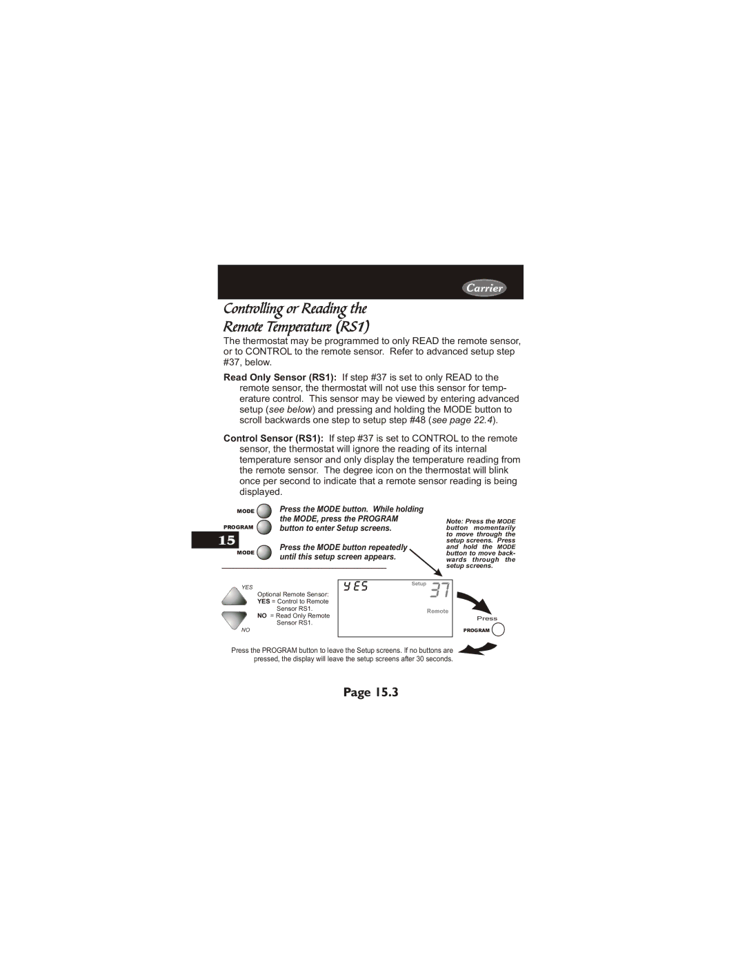 Carrier 33CS450-01 owner manual Controlling or Reading Remote Temperature RS1 