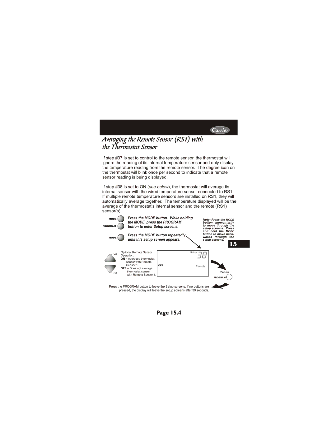 Carrier 33CS450-01 owner manual Averaging the Remote Sensor RS1 with the Thermostat Sensor 