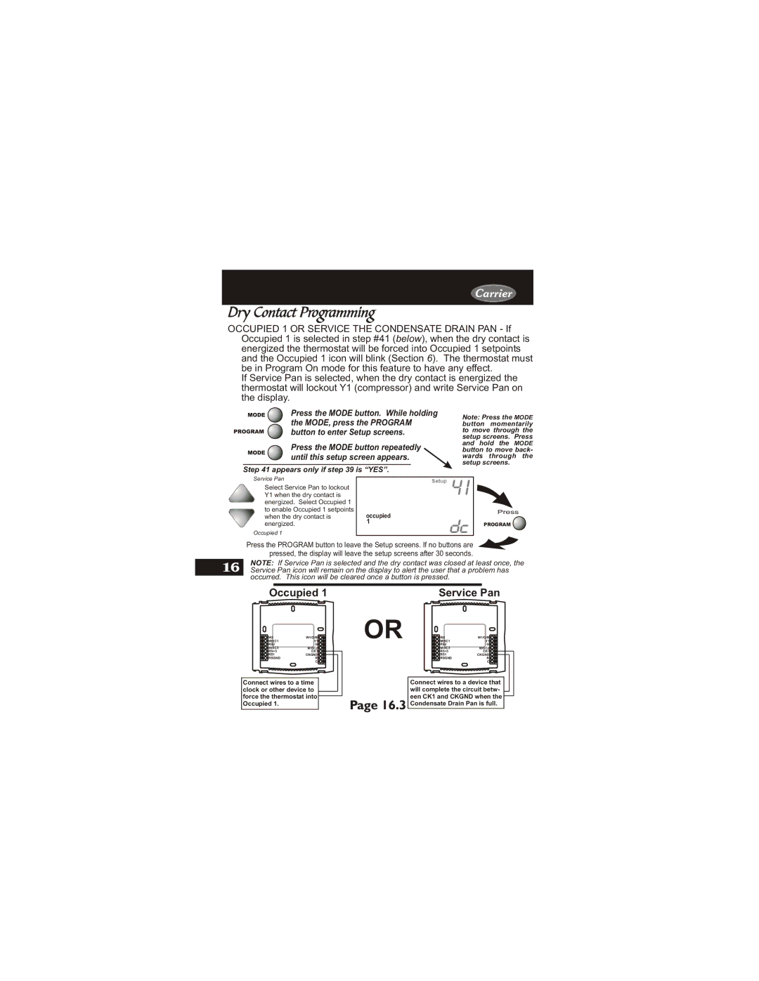 Carrier 33CS450-01 owner manual Dry Contact Programming, Occupied 