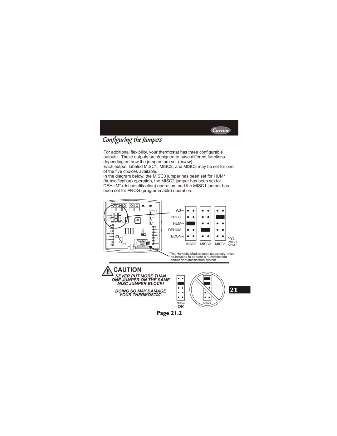 Carrier 33CS450-01 owner manual Configuring the Jumpers 